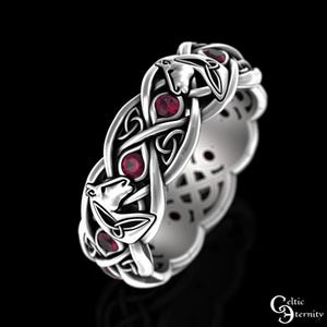 Anillo de caballo con rubí y nudo, anillo de equitación de plata, anillo de boda de caballo de plata esterlina, anillo de semental, joyería de caballo para mujer, anillo irlandés, 3113