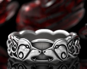Sterling Silver Wolf Ring, Geri & Freki Ring, Shadow Fang Ring, Norse Wolves Wedding Band, Celtic Knot Wolfkin Union Ring, 1307