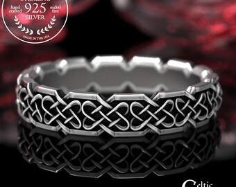 Sterling Silver Celtic Wedding Band, Modern Wedding Band, Heart Knotwork Ring, Women's Infinity Wedding Ring, Silver Celtic Heart Ring, 1232