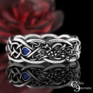 Sapphire Fox Wedding Band, Sterling Silver Fox Wedding Band, Celtic Fox Wedding Ring, Irish Fox Wedding Ring, Sterling Sapphire Fox, 4454