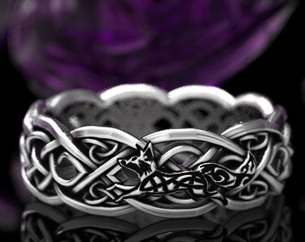 Womens Infinity Fox Wedding Band, Celtic Fox Jewelry, Womens Celtic Fox Ring, Sterling Kitsune Wedding Ring, Silver Irish Fox Ring,1454