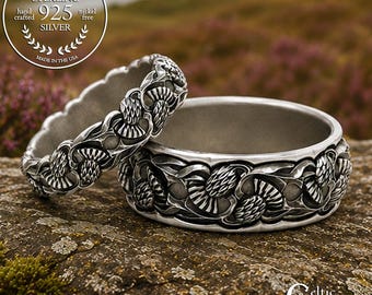 His & Hers Thistle Ring Set, Sterling Silver Thistle Rings, Scottish Wedding Ring, Celtic Thistle Ring, Matching Wedding Rings, 1470 1471