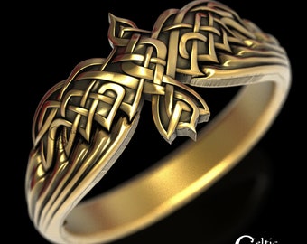 Gold Raven Ring, Celtic Wedding Ring, Odin Raven Ring, Platinum Raven Ring, Bird Wedding Ring, Celtic Crow Ring, Gold Viking Ring, 1753