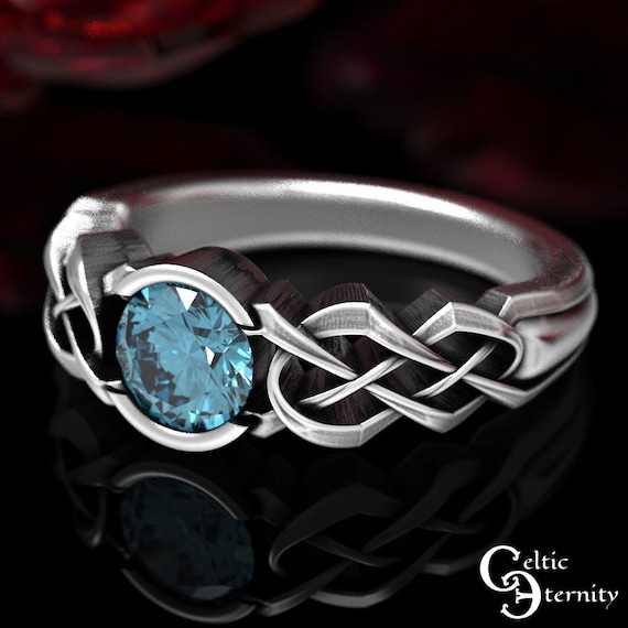 Blue Topaz Ring, Sterling Silver Topaz Engagement Ring, Celtic Engagement Ring, Celtic Silver Topaz Ring, Topaz Wedding Ring, 414