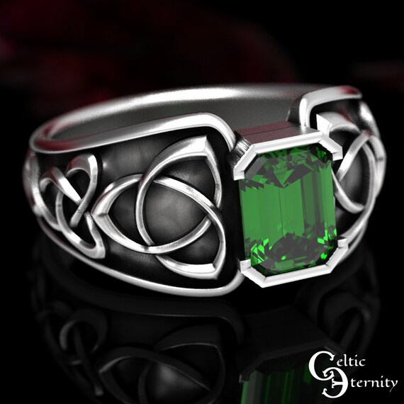 Emerald Cut Ring, Sterling Silver Celtic Ring, Emerald Engagement Ring, Men Statement Ring, Celtic Statement Ring, Silver Celtic Ring, 1531