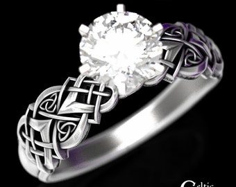 Moissanite Celtic Engagement Ring, Sterling Knotwork Engagement Ring, Moissanite Celtic Engagement Ring, Silver Irish Engagement Ring, 1656