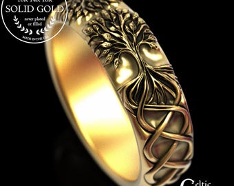 Ladies 10K Irish Forest Ring, 10K White Gold Entwined Trees Wedding Band, 14K Botanical Tree Roots, Platinum Irish Tree Lovers Ring, 2035