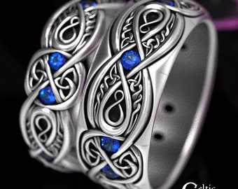 Sterling His & Hers Matching Ring Set, Sapphire Infinity Celtic Ring Set, Silver Celtic Wedding Band Set, Matching Wedding Bands, 1411 1642