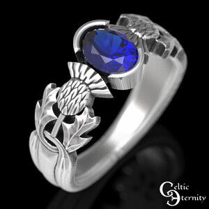 Sapphire Thistle Engagement Ring, Sterling Thistle Ring, Scottish Solitaire Ring, Thistle Engagement Ring, Scottish Engagement Ring, 1777 image 5