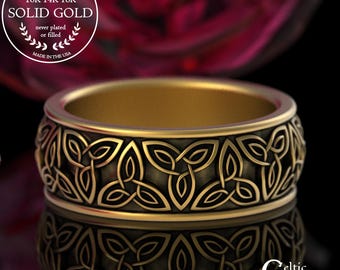 14K Solid Gold Celtic Groom's Ring, Platinum Men's Scottish Trinity Knotwork Wedding Band, 18K White Gold Scottish Anniversary Ring, 3322