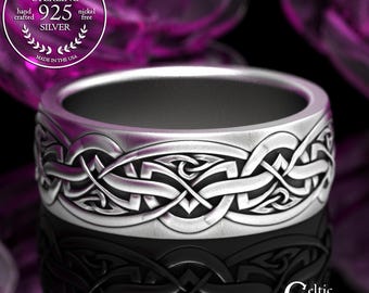 Sterling Celtic Groom Interlocking Hearts Wedding Ring, Silver Men's Irish Wedding Band, Knotwork Anniversary Jewelry, 2170