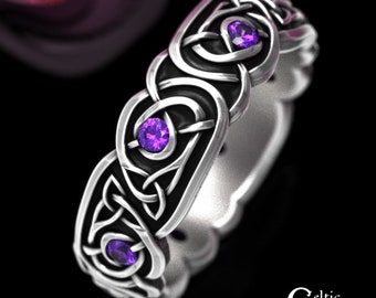 Amethyst Celtic Wedding Ring, Womens Amethyst Wedding Ring, Sterling Trinity Knot Ring, Womens Celtic Ring, Amethyst Wedding Ring, 1916