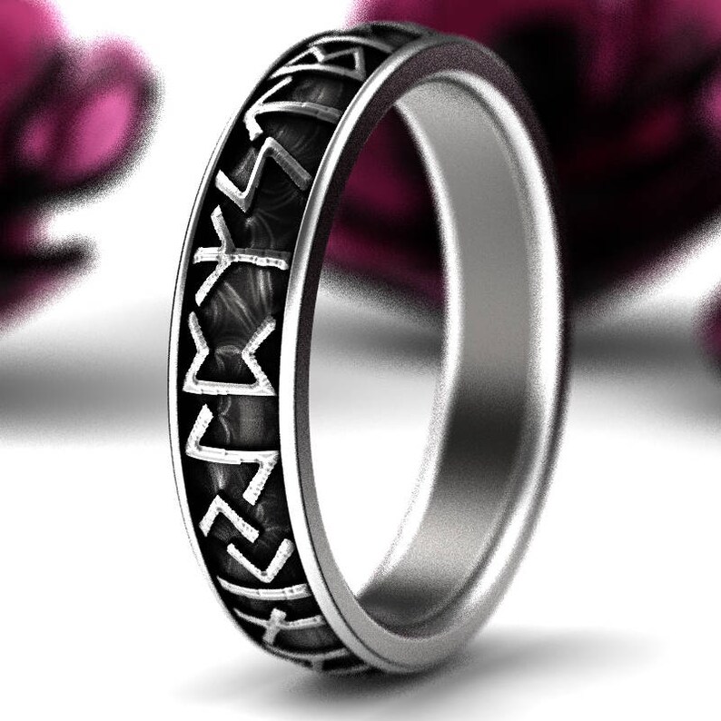 Womens Nordic Rune Ring Silver Rune Wedding Band Magical Etsy