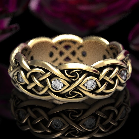Celtic Ring, Infinity Ring, Gold Moissanite Wedding Band, Gold Celtic Ring, Unique Wedding Ring, Celtic Wedding Band, Gold or Platinum 1052
