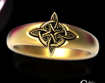 Gold Celtic Knot Ring, Witch Knot Ring, Gold Womens Celtic Ring, Gold Celtic Goddess Ring, 10K Pagan Ring, Gold Earth Witch Ring, 1920