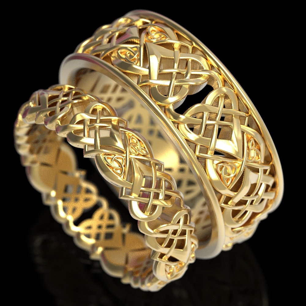Celtic Heart Knot Wedding Ring Set, His Hers Gold Wedding Ring Set