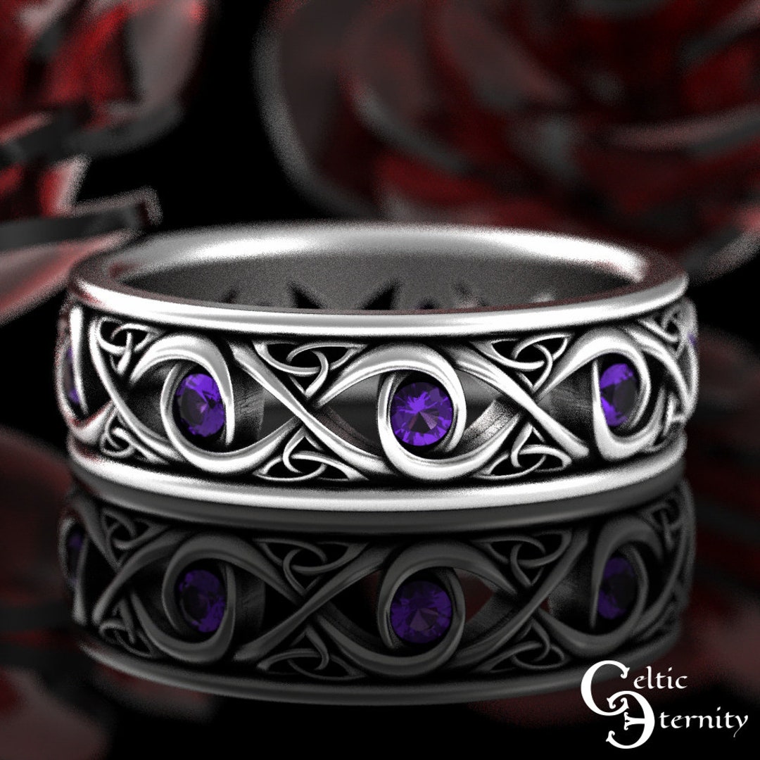 Mens Amethyst Ring, Sterling Silver Mens Celtic Ring, Mens Celtic Wedding Band, Mens Infinity