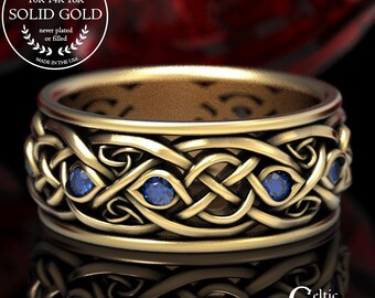 Infinity Wedding Band With Sapphires, Gold Celtic Ring, Unique Wedding Ring, Celtic Wedding Band, Made 10K 14K 18K Gold or Platinum 1096