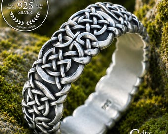 Woman's Woven Irish Wedding Band, Sterling Celtic Shield Ring, Silver Norse Jewelry, Scottish Braid Jewelry, 2144