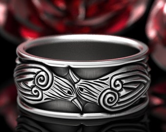 Mens Celtic Raven Ring, Sterling Norse Raven Ring, Hugin and Munin Celtic Raven Ring, Raven Wedding Band, Silver Celtic Raven Band, 1670