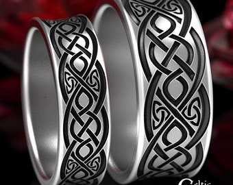 Matching Celtic Rings, Matching Wedding Set, Sterling Silver Wedding Bands, His Hers Silver Ring Set, Celtic Wedding Ring Set, 1560 1561