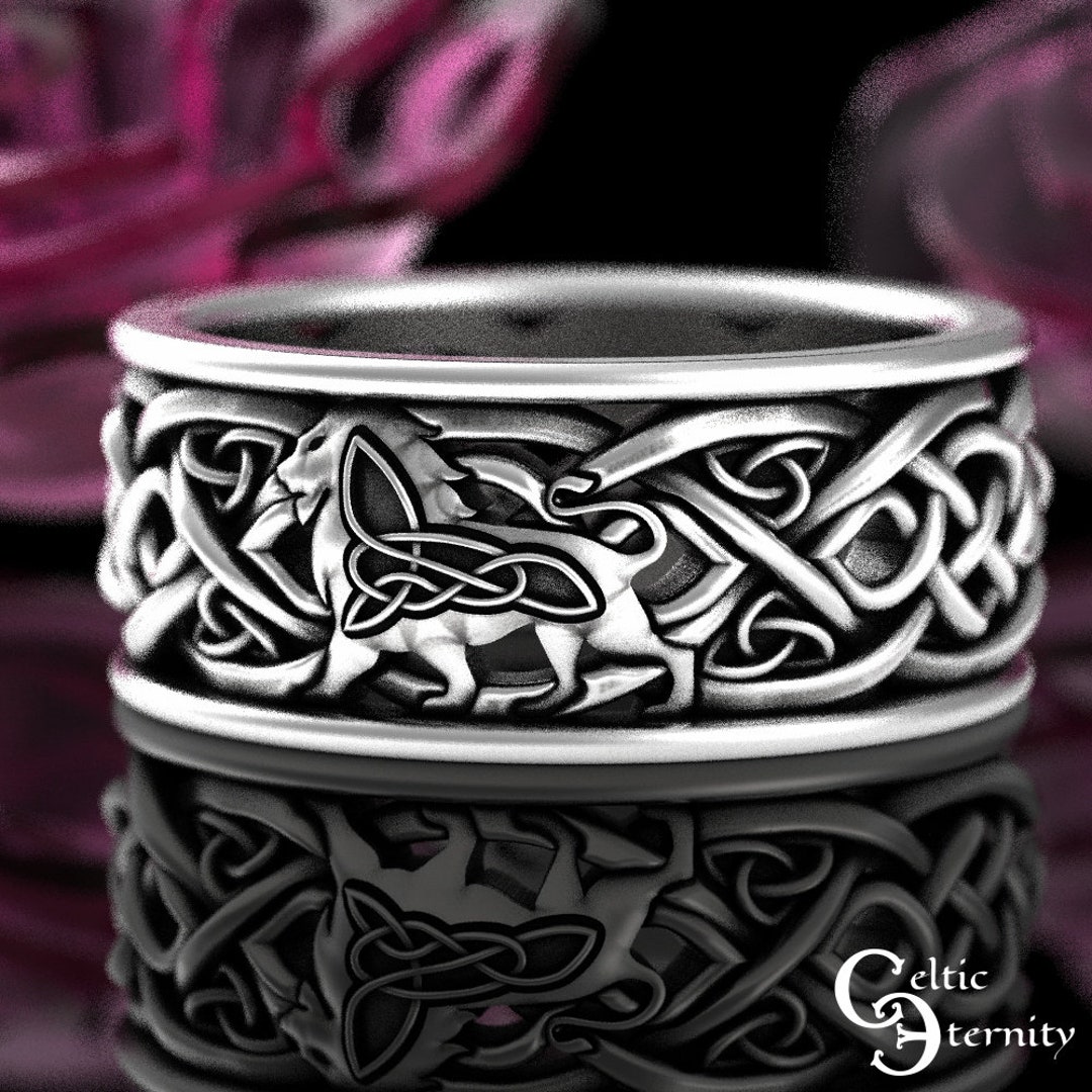 Sterling Silver Lion Ring, Scottish Mens Lion Wedding Ring, Silver