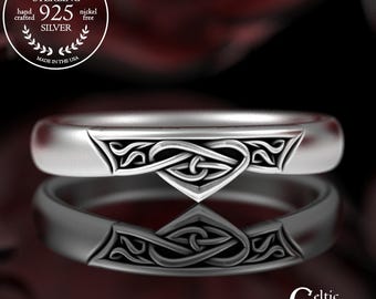 Sterling Irish Heart Knotwork Ring, Celtic Accent Wedding Band, Woman's Love Ring, Delicate Stacker Ring, Scottish Heart Jewelry, 3342