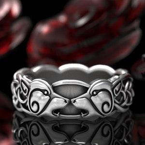 Sterling Silver Wolf Ring, Geri & Freki Ring, Shadow Fang Ring, Norse Wolves Wedding Band, Celtic Knot Wolfkin Union Ring, 1307
