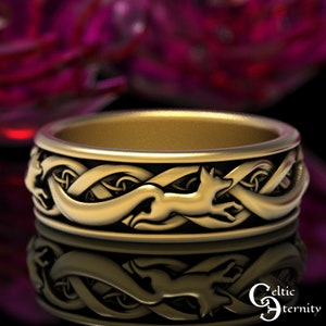 14K Mens Fox Ring, 10K Mens Celtic Wedding Band, 14K Celtic Fox Ring, 10K Irish Fox Ring, Mens Gold Fox Ring, Gold Fox Wedding Ring, 1872