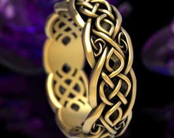 Gold Celtic Wedding Ring With Cut-Through Infinity Symbol Pattern & Trinity Knots in 10K 14K 18K or Platinum, Made in Your Size 1057