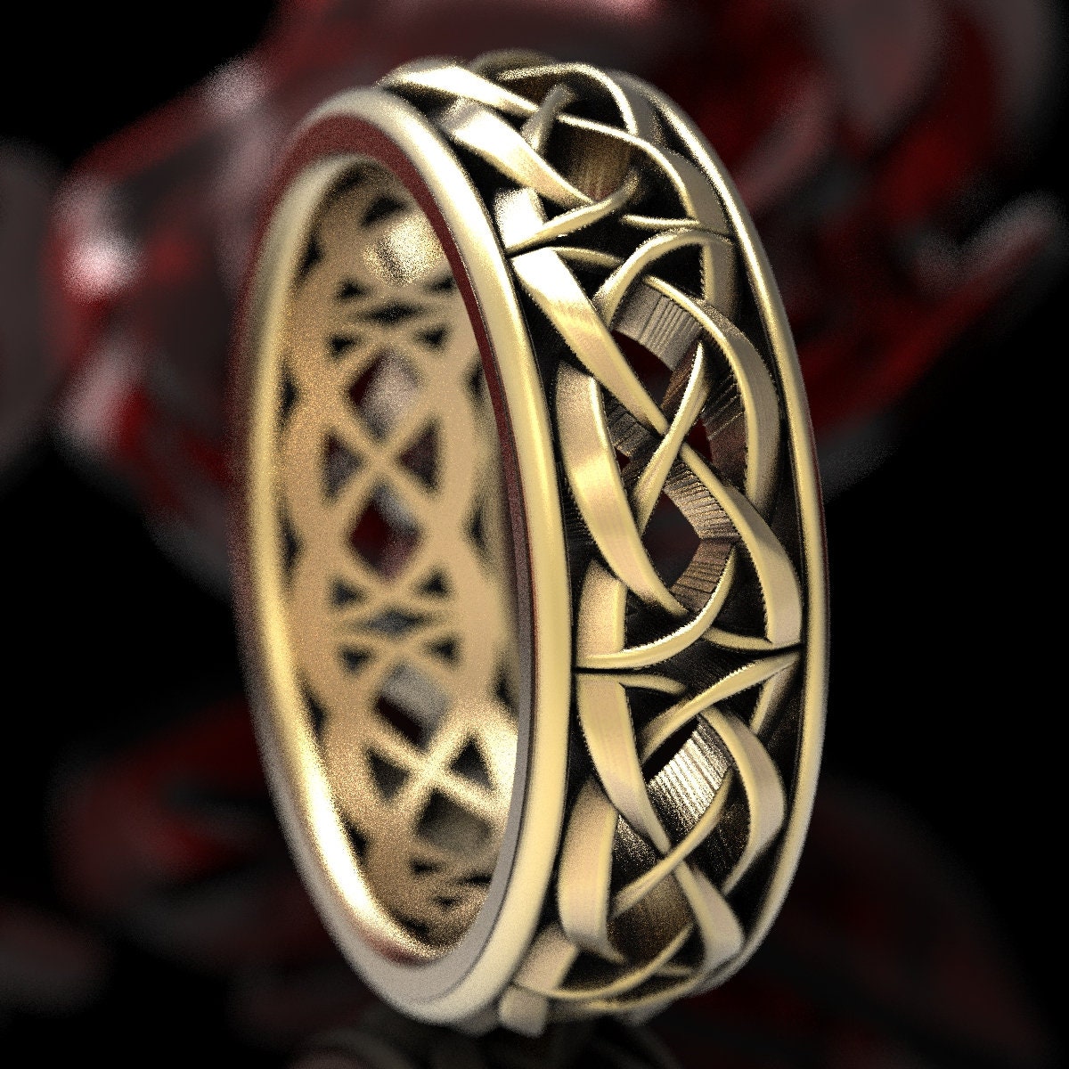 Modern Celtic Wedding Band, Celtic Dara Knot Ring, Woven Celtic Wedding