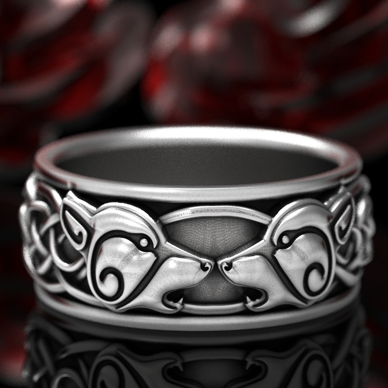 Sterling Silver Wolf Wedding Band Celtic Wolf Ring Mens Etsy