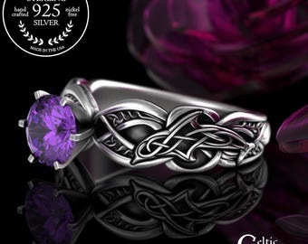 Amethyst Bride Dolphins Solitaire Ring, Sterling Porpoise Engagement Ring, Ocean Wedding Ring, Womens Sea Ring, Water Spirit Ring, 3122