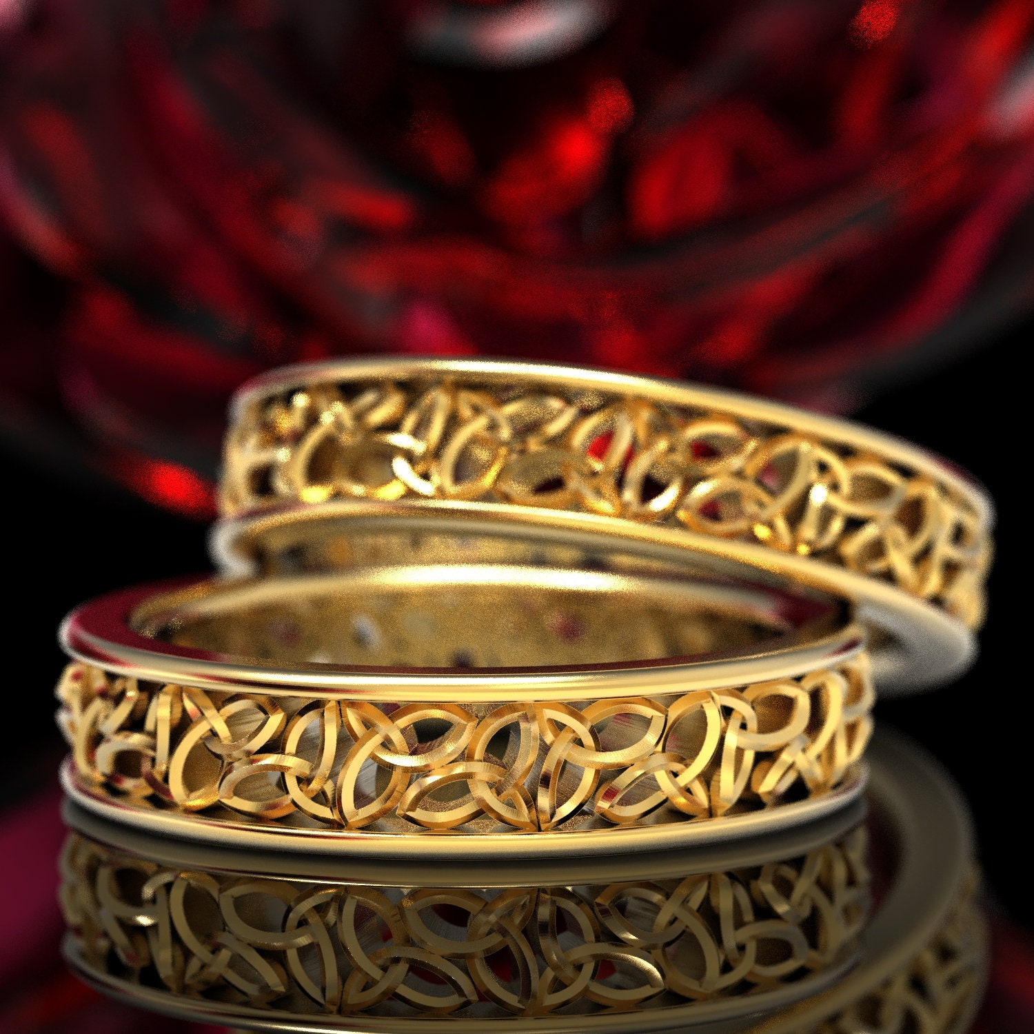 Celtic Wedding Ring Set With Cut-through Trinity Knot Design | Etsy