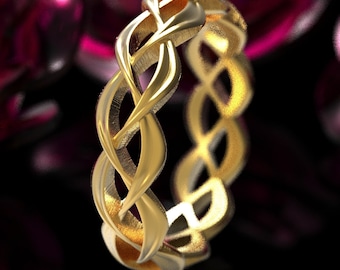 Gold Celtic Wedding Ring, Womens Gold Celtic Ring, Celtic Woven Wedding Band Made in 10K 14K 18K or Platinum, Custom Made Wedding Ring 1328