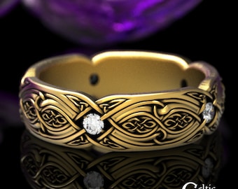 Moissanite Gold Celtic Band, 10K Gold Womens Ring, 14K Gold Moissanite Wedding Ring, Womens 14K Irish Ring, 18K Celtic Wedding Ring, 1816