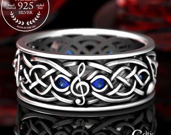 Mens Sterling Music Ring, Rhythm Glyph Music Notes Ring, Sapphire Muse Ring, Harmonic Wedding Band, Musical Ring, Musical Wedding Ring, 1208