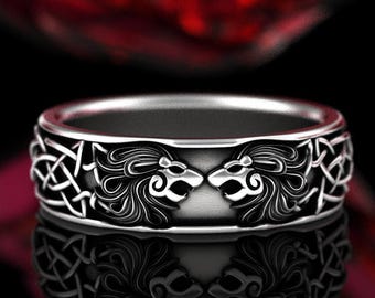 Sterling Silver Lion Ring, Infinity Wedding Band, Celtic Lion Ring, Silver Lion Ring, Lion Wedding Ring, King of the Jungle Ring, 1369