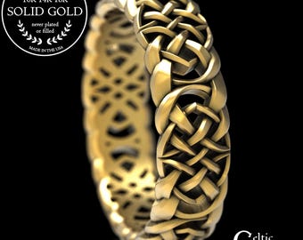 Mens Gold Celtic Eternity Wedding Band, Modern Celtic Wedding Ring, 10k 14k 18k Gold or Platinum Classic Ring, Unique Knot Wedding Band 1400
