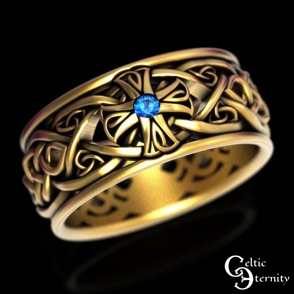 Gold Celtic Cross Ring, Mens 14K Cross Ring, 10K Cross Wedding Ring