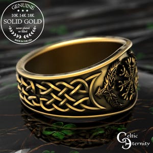 Gold Viking Signet Ring, White Gold Viking Wedding Band, Platinum Raven Ring, Gold Magical Jewelry, Platinum Pagan Ring, Viking Sigil, 1160 image 3