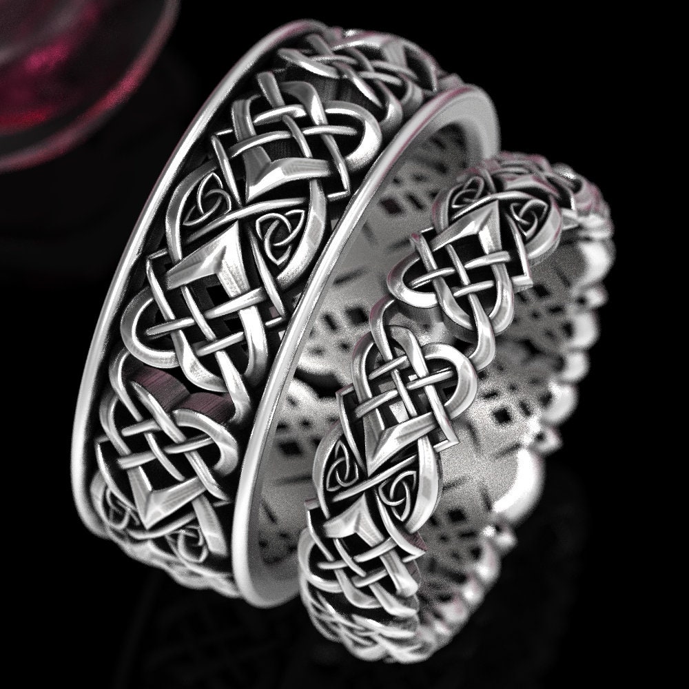 Celtic Knot Heart Ring Set, Mens & Womens Celtic Ring Knot Set, Love