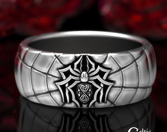 Sterling Silver Black Widow Spider Ring, Gothic Shadow Spinner Ring, Night Weaver Band, Arachnid Queen Ring, Scarlet Spinner Ring, 1878