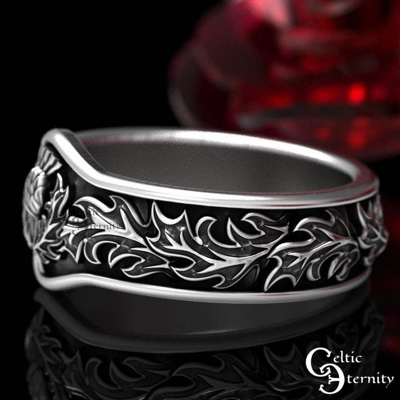 Scottish Thistle Ring, Sterling Silver Thistle Ring, Scottish Wedding Ring, Thistle Flower Ring, Celtic Wedding Band, Men Wedding Ring, 1764 image 5