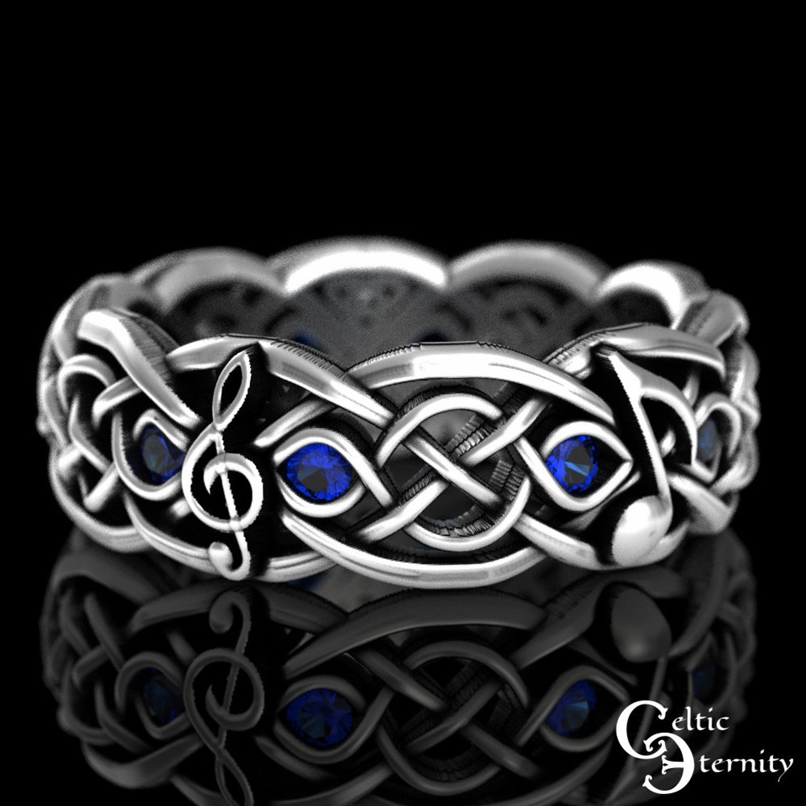 Musical Wedding Ring, Celtic Music Note Ring, Sapphire & Sterling ...
