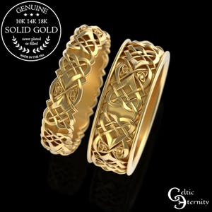 Gold Celtic Weave Wedding Rings, Gold Infinity Braid Set, Irish Gold Handfasting Rings, Platinum Welsh Heart Knot Enternity Rings, 4012 4013