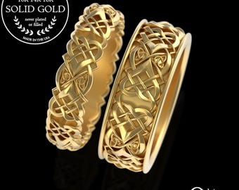 Gold Celtic Weave Wedding Rings, Gold Infinity Braid Set, Irish Gold Handfasting Rings, Platinum Welsh Heart Knot Enternity Rings, 4012 4013