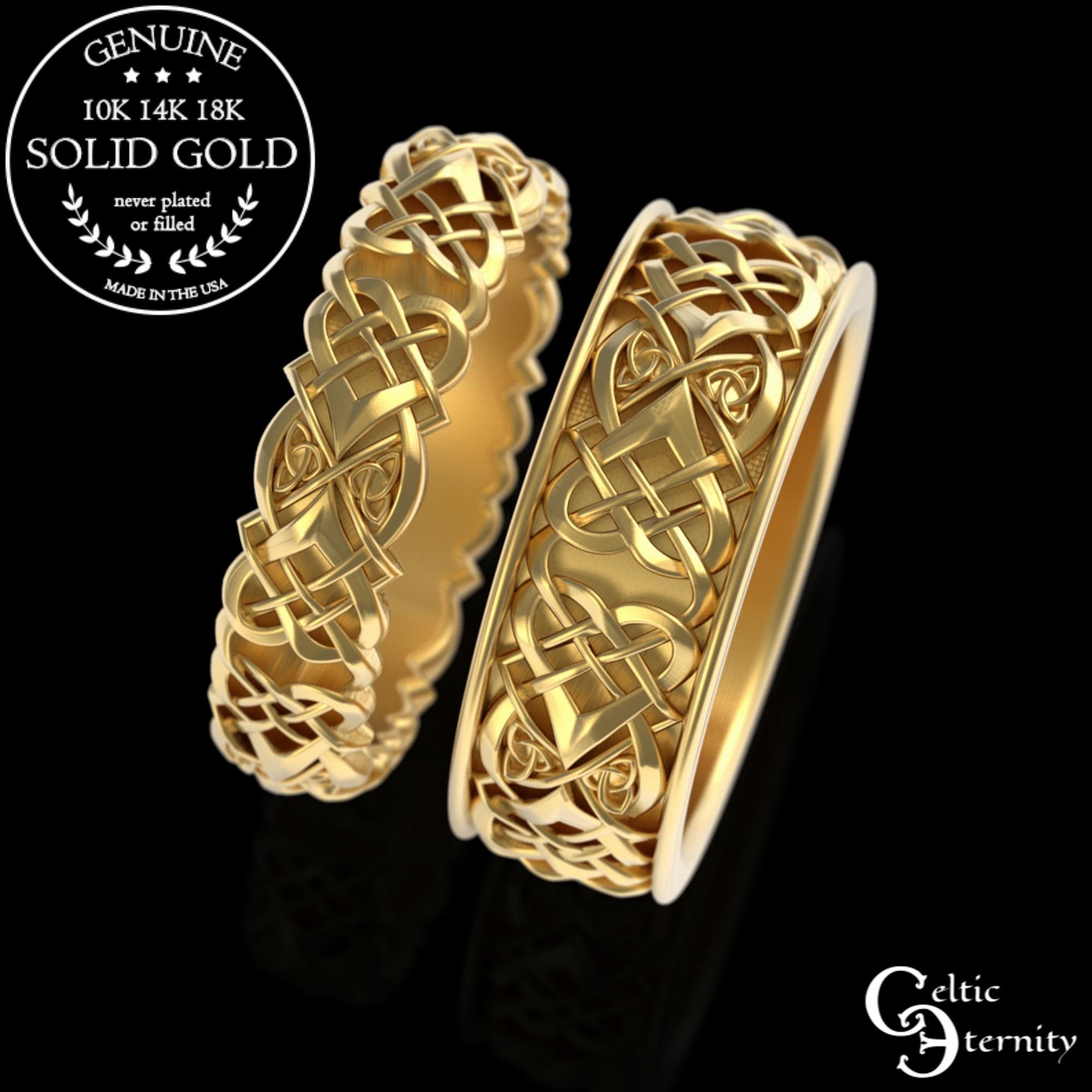 Welsh Design Gold Rings Gold Celtic Weave Wedding Rings, Gold Infinity Braid Set, Irish Gold ...