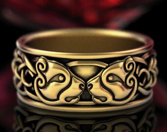Bear Wedding Band, Gold Bear Ring, Mens Celtic Wedding Band, Mens Wide Gold Ring, Platinum Bear Ring, Bear Love, Celtic Bear Ring,  1193