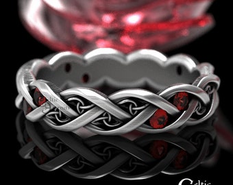 Sterling Silver Ruby Celtic Wedding Band, Modern Wedding Ring, Trinity Knotwork Ring, Infinity Wedding Ring, Sterling Eternity Ring, 1418